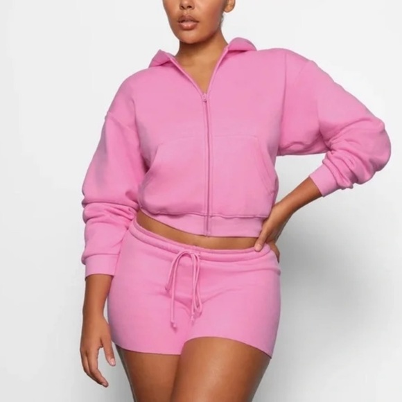 SKIMS Tops - SKIMS Bubblegum Cotton Fleece Zip Up Hoodie